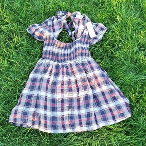 NWT Urban Outfitters Plaid Ruffled Keyhole Babydoll